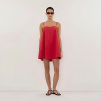 Robe mini rouge unie écologique pour femme, bretelles spaghetti, coupe trapèze ample, sans manches, décontractée, pour l'été et les vacances, vente en gros