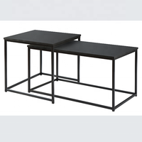 Ensemble de tables basses gigognes 2 pièces, plateau aspect bois noir, structure métallique, tables d'appoint empilables, meubles de salon