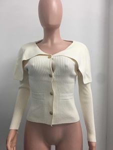 Suéter de punto de manga larga para mujer, de diseño avanzado, con solapa grande, de color liso, ajustado, de moda - Product Image 4