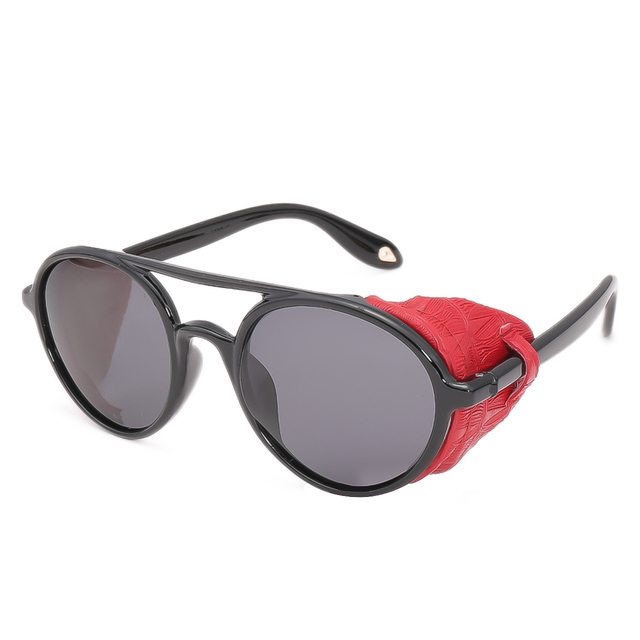 New Fashion Round Frame Sunglasses Retro Personality Steampunk Sunglasses Leather Edging Men's and Women's Sunglasses