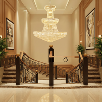 Lustre en cristal à trois niveaux de style Empire, finition dorée, pour salon duplex, villa, salle de banquet à plafonds hauts