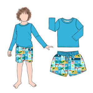 <span class=keywords><strong>Costume</strong></span> <span class=keywords><strong>da</strong></span> <span class=keywords><strong>Bagno</strong></span> per Bambini 2 Pezzi, Maniche Lunghe, Top Tinta Unita <span class=keywords><strong>con</strong></span> Pantaloncini Stampati, Comodo e Alla Moda per l'Estate - Product Image 4