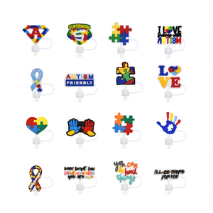 Autisme série 10mm bouchon de <span class=keywords><strong>paille</strong></span> réutilisable couleur puzzle forme bouchon anti-poussière accessoires amusant couverture de <span class=keywords><strong>paille</strong></span> ventes directes d'usine - Product Image 1