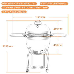 Parrilla de Carbón Cerámica para Exteriores AUPLEX <span class=keywords><strong>Kamado</strong></span> Big <span class=keywords><strong>Joe</strong></span> de 21/23/27 Pulgadas con Control Remoto y Carrito para Cocina al Aire Libre - Product Image 2