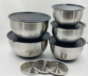 Ensemble de 5 bols en acier inoxydable personnalisés pour la vente en gros, avec râpe, pour salades et préparations culinaires - Product Image 1