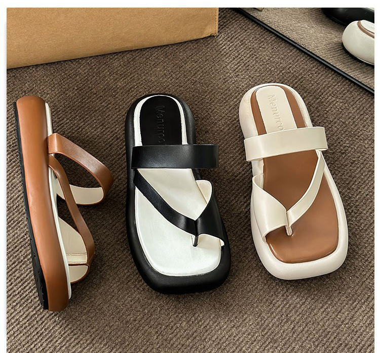 Korean High-heeled Wedges Slippers Beach Platform Sandals Leather PU Ladies Flip-flops Slippers