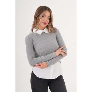 Long Sleeve Embroidered Blouse for Women Chic Ruffled Collar XL Size Loose Fit Linen <b>Top</b> with <b>Sequins</b> Lace Decoration Wholesale - Product Image 6