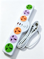 Multiprise colorée avec câble de 2 m, ports de charge Type-C et USB-A, interrupteur unique