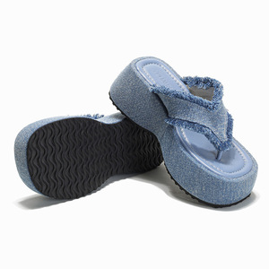Sandales Compensees Wrinkle New Trending Denim <b>Wedge</b> Shoes 2023 <b>Summer</b> Women Open Toe Platform Sandals - Product Image 3