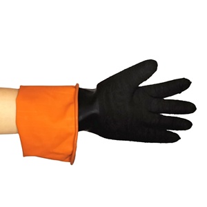 Gants en caoutchouc industriels noirs et <span class=keywords><strong>orange</strong></span> de 14 pouces, longueur coude, très résistants, extra épais, paume spéciale anti-plis, imperméables et antidérapants - Product Image 3