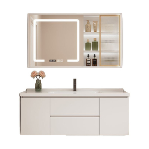 Ensemble <span class=keywords><strong>de</strong></span> meuble-lavabo mural moderne à cannelures avec vasque en céramique intégrée et armoire <span class=keywords><strong>miroir</strong></span> LED pour projets hôteliers et villas <span class=keywords><strong>de</strong></span> luxe - Product Image 5