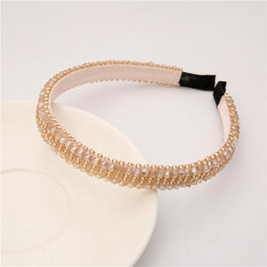 Serre-tête baroque en cristal avec bordure fine en éponge, accessoire de cheveux coréen orné de strass et de perles pour femme - Product Image 6