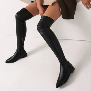 Stretch Skintight Women Flat Long Boots Pointed Toe Over <b>Knee</b> <b>High</b> Flats Shoes Wide Leg Size 48 Big Feet Ladies Booties - Product Image 6