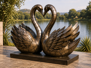 Escultura de Pareja de Cisnes de Bronce, Estatua de Metal en Forma de Corazón con Alas Elevadas en la Base, para Decoración de Jardín, Patio y Hogar - Product Image 4