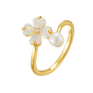 Ethereal White Protein Flower Freshwater Pearl Open <b>Ring</b> <b>Adjustable</b> Heart Petal Design Gift Jewelry - Product Image 5