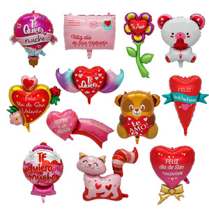 All'ingrosso spagnolo felice san valentino inglese matrimonio in alluminio elio cuore fiore orso palloncino per decorazione del partito - Product Image 3