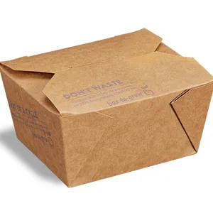 Wegwerp Kraft Papier Vouwen Lunchbox Voedsel Container Nemen Weg Vezelplaat Kartonnen Dozen
