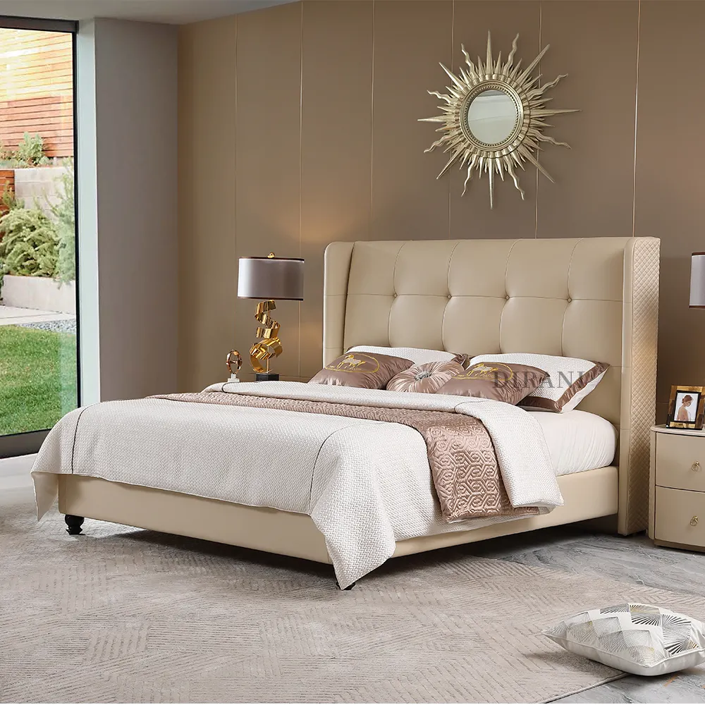 Refroidisseur master en cuir véritable italien blanc, ensemble de chambre à coucher moderne, meuble de luxe, taille king, maison, hôtel