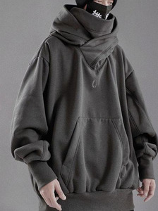 Custom Double Neckline Heavyweight Cotton Pullover <strong>Hoodie</strong> Japanese High Street <strong>Techwear</strong> Oversized Hip Hop Harajuku Punk Hoodies - Product Image 5