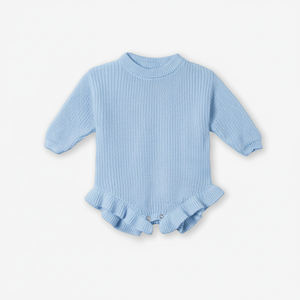 Nuevo mono de punto de color liso para invierno, 100% algodón, con volantes, para bebé niña, ODM y OEM, ropa de punto infantil de Vietnam - Product Image 3