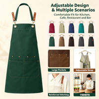 Tablier réglable unisexe en polycoton imperméable pour cuisine, chef, barman, restaurant, bar, uniforme de travail, logo personnalisé en stock