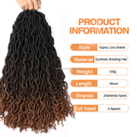 Extensions de cheveux synthétiques ondulés Gypsy Locs de 18 pouces, tresses synthétiques Gypsy Faux Locks, tresses au crochet, cheveux Gypsy Locs