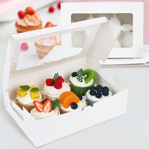 Wholesale Foldable Paper Cupcake <b>Box</b> 6 Holes, White Kraft Muffin <b>Box</b> with Insert, Pastry <b>Cup</b> <b>Cake</b> Packaging for Baking Shop - Product Image 1