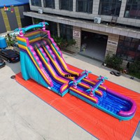 Toboggan aquatique gonflable géant en PVC effet marbre pour jardin, avec piscine intégrée, usage commercial, à vendre