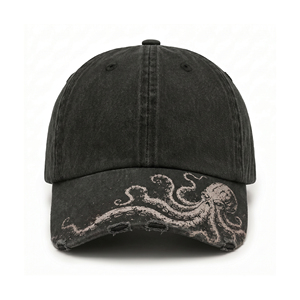 Gorra de Béisbol Personalizada con Serigrafía, Estilo Vintage, Negra, Desgastada, con Visera Desgarrada, Estilo Gótico, Urbana, Deportiva, OEM ODM - Product Image 2