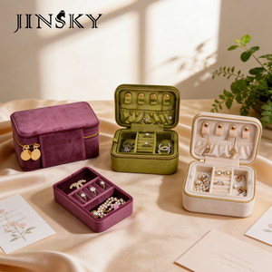 Light Luxury Velvet <b>Mini</b> Jewelry <b>Box</b> Portable Travel <b>Storage</b> Case for Earrings Rings Necklaces - Product Image 1