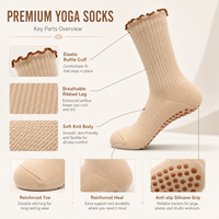 Chaussettes de yoga antidérapantes en coton personnalisées de haute qualité pour femmes, respirantes et à volants pour le Pilates