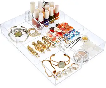 Custom Clear Acrylic Box Organizer Drawer Compartment Organizer For Cosmetic Jewelry Other Accessories Storage Plastic Box