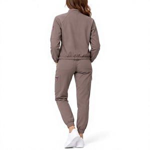<b>Women</b>’s <b>3</b> <b>Piece</b> Scrub Set Medical Workwear Zip Jacket V Neck Top Cargo Jogger Pants - Product Image 2