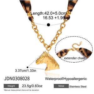 <span class=keywords><strong>Collana</strong></span> J&D Vintage Autunno Inverno in Acciaio Inossidabile con Catena Ovale Leopardata e Ciondolo a Testa di <span class=keywords><strong>Cavallo</strong></span> - Product Image 3