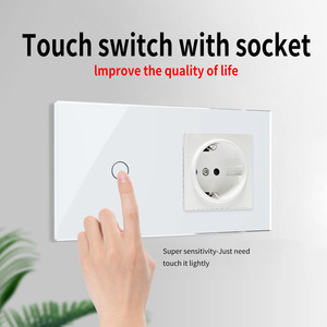 Interruptor Táctil Tipo 153 con Enchufe Europeo, 10A, 60x60mm, Panel de Vidrio Templado Blanco con Aislamiento Ignífugo - Product Image 2