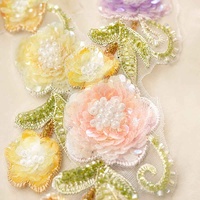 Patch floral brodé luxueux en maille à sequins et perles, pour vêtements Abaya et accessoires de robe de mariée
