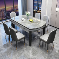 Table à manger moderne en bois massif et bambou MYUZ avec chaises en ardoise, combinaison pour petit appartement, pliable et télescopique pour la maison
