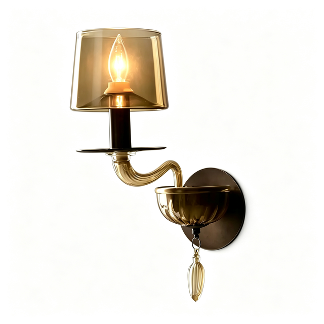 Vintage Amber Brass with Cup Glass Wall Sconce Retro Wall Lamp for Bedroom Corridor Hotel Decor Hotel Interior Lighting