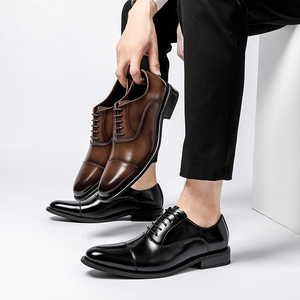 Chaussures en cuir pour hommes, chaussures de ville en cuir véritable, chaussures formelles Oxford, chaussures en cuir à talon rehaussé, style britannique - Product Image 4