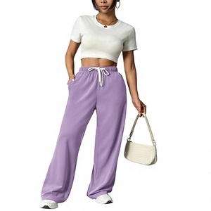Pantalon de survêtement ample taille haute pour femme, coupe décontractée, jogging décontracté, pantalon de survêtement en molleton à jambe large pour femme, vente en gros d'usine - Product Image 4