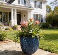 Pot de fleurs en plastique PP brillant avec surface martelée, rouge, décoratif, durable, léger, avec trou de drainage pour la maison et le jardin