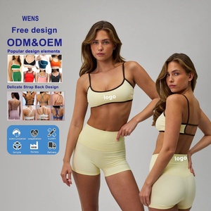 Custom Logo Cross Back Adjustable Gym <b>Padded</b> Yoga Bra Set Contrast Binding Print Pattern Contrast Colour Running Yoga Shorts - Product Image 1