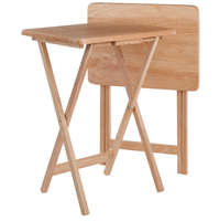 Table de service de collation TV portable pliante en bois rectangulaire, construction en bois massif avec finition naturelle, naturel, ensemble de 2 pièces