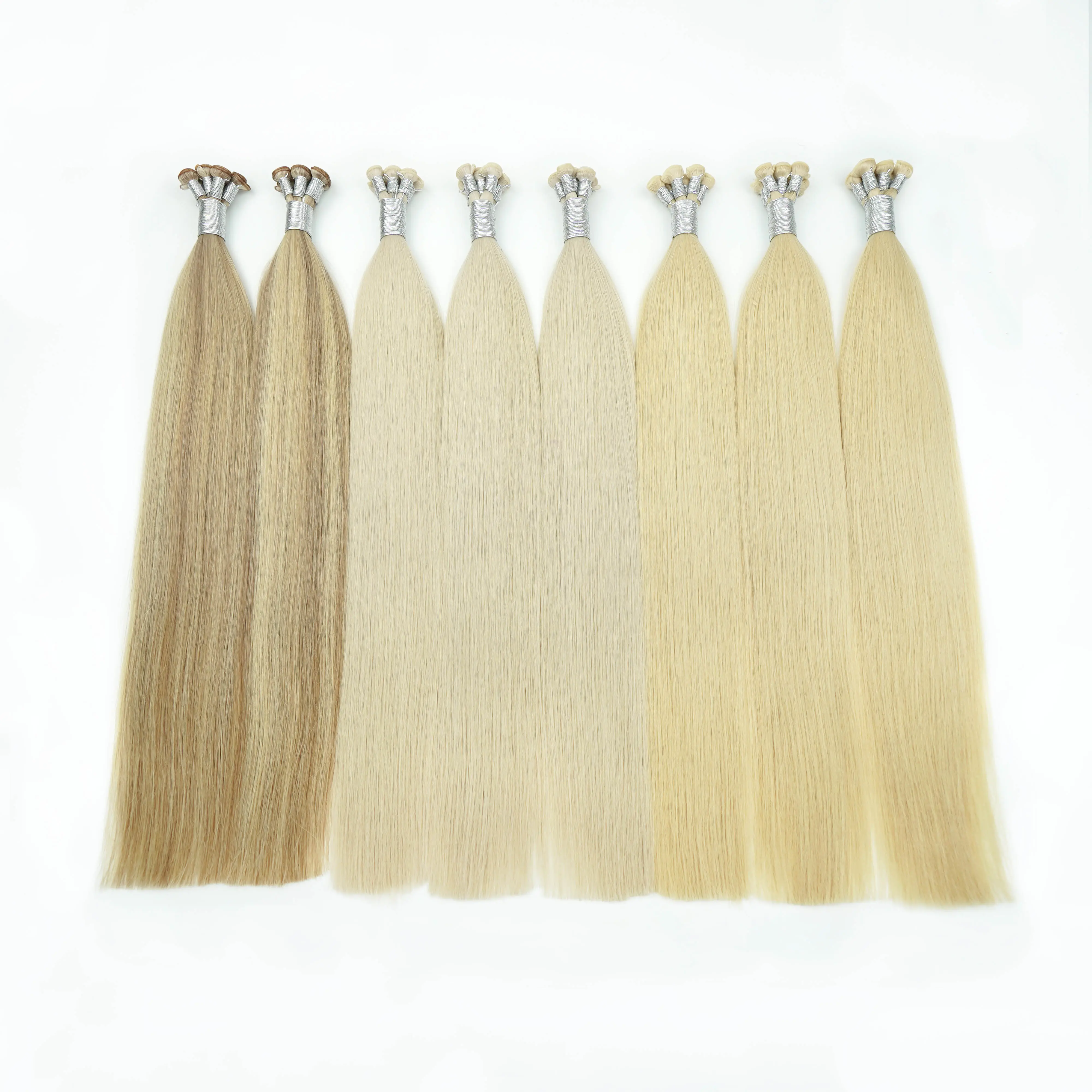 New Genius Weft Knitted Light Golden Natural Human Hair Extensions Dual Wave 100cm Remy Hair Grade Straight Style