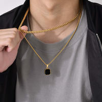 Collier pour homme, bijoux de mode classiques, plaqué or 18 carats, acier inoxydable, pendentif carré en turquoise, breloques en coquille acrylique