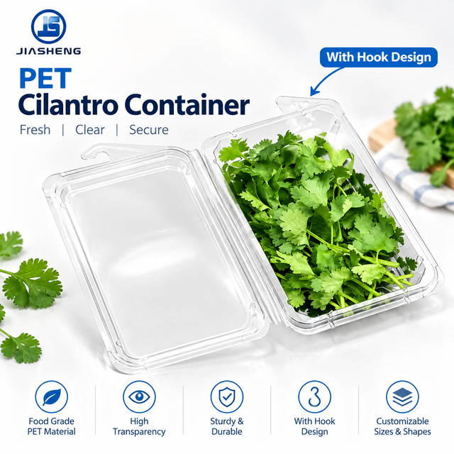 Custom Disposable  Clear Fresh Herb Green Rectangular Packaging Clamshell Container