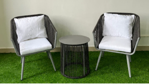 Hot Sale in Europe Outdoor All-Weather <strong>Grey</strong> 3 Pieces Patio Rattan <strong>Bistro</strong> Conversation <strong>Set</strong> with Cushion for Balcony and Backyard - Product Image 5