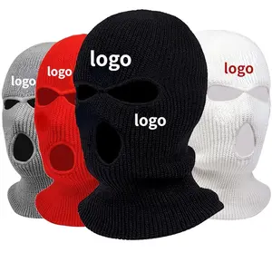 Logo personnalisé personnaliser hiver broderie masque facial cyclisme néon laine acrylique masque de ski bonnet cagoules bonnet bonnet tricoté