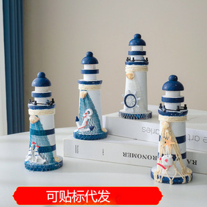 Faro de Madera con Temática Oceánica de 15 cm, Azul y Blanco, Decoración de Escritorio, Tema Natural, Accesorio para Fotos - Product Image 5