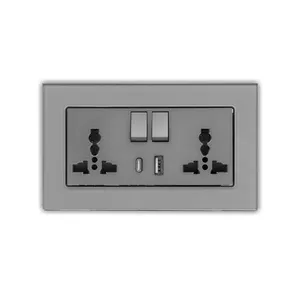 Bingoelec soket listrik Universal, soket listrik Universal ganda dengan indikator USB A + C pengisian cepat, soket saklar dinding - Product Image 1